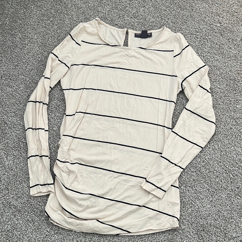 maternity, a pea in the pod cream and black striped top